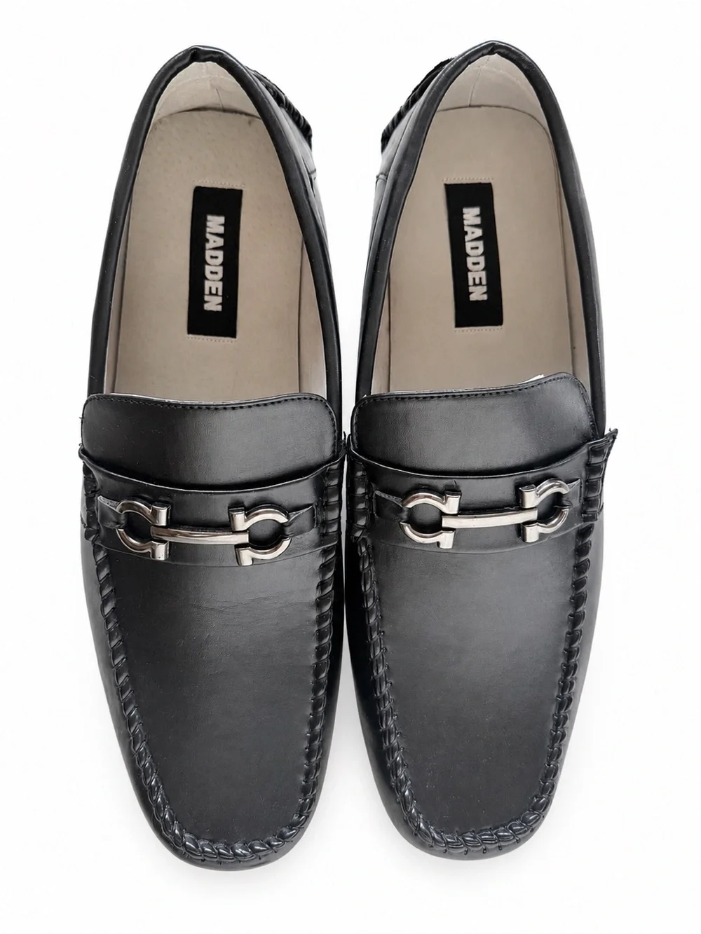 Steve Madden Black Leather Bit-Detail Loafers